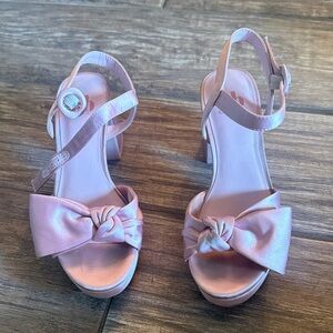 GB Girls' Sadie-Girl Satin Half Bow Platform Dress Sandals